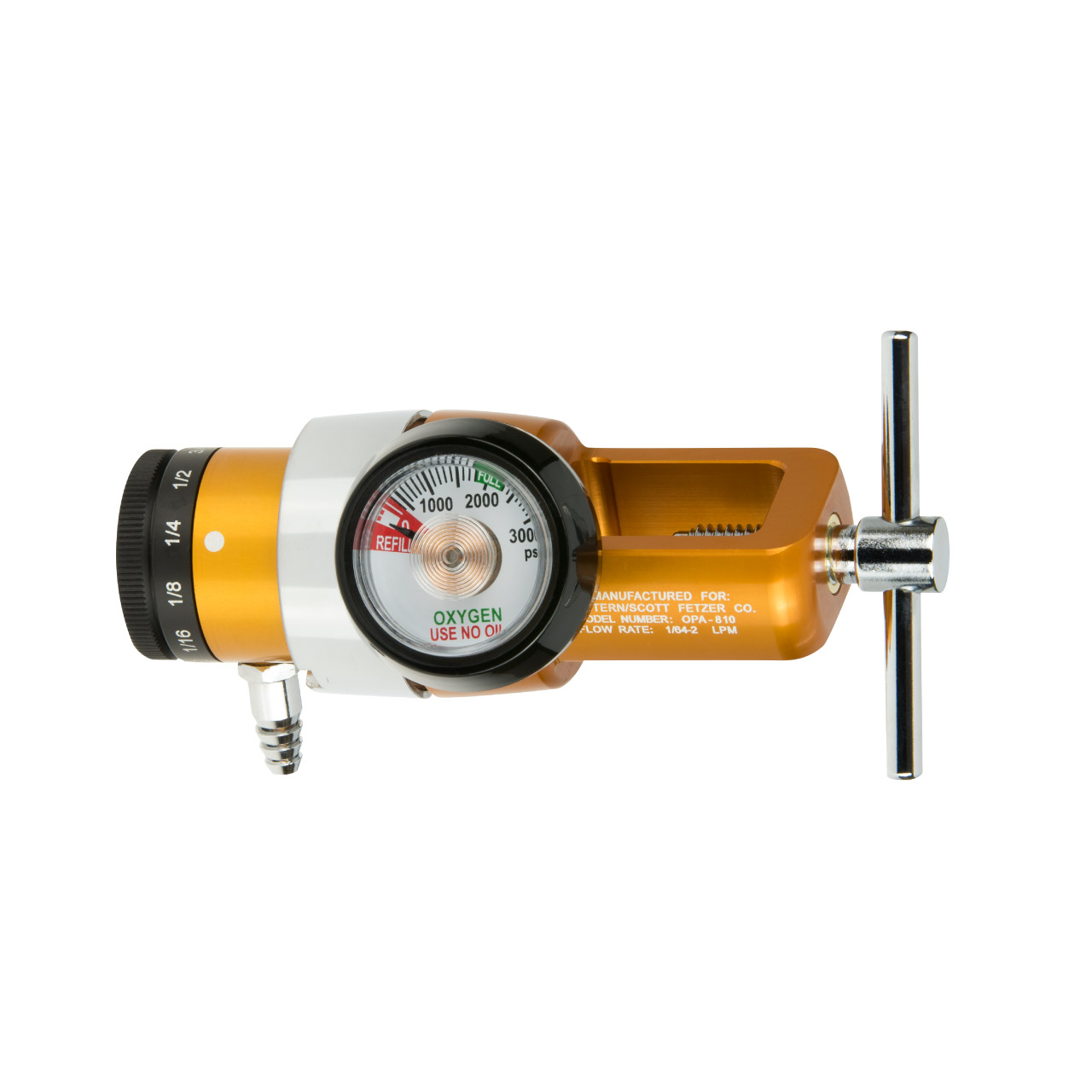 CGA 870 Gold Low flow Oxygen Regulator - Hand tightening